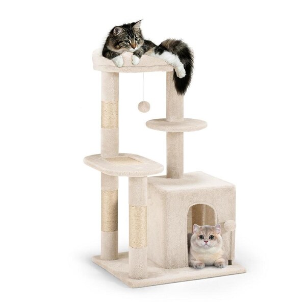 Petzly Cat Tree Tower Scratching Post Scratcher Condo Bed House 85cm Beige