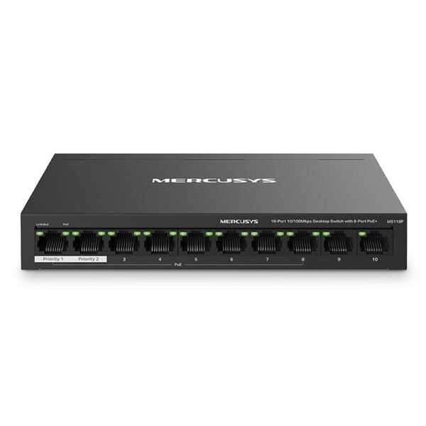Mercusys MS110P 10-Port 10/100Mbps Desktop Switch with 8-Port PoE+