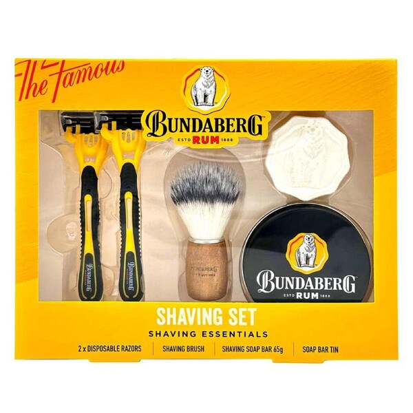 Bundaberg Rum Premium Shaver Set w/ Brush & Soap Mens Shaving Essentials