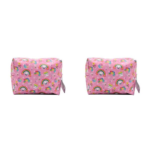 2PK Gabbys Dollhouse Cosmetic Bag Kids/Children Makeup Brush/Lipstick Pouch Pink