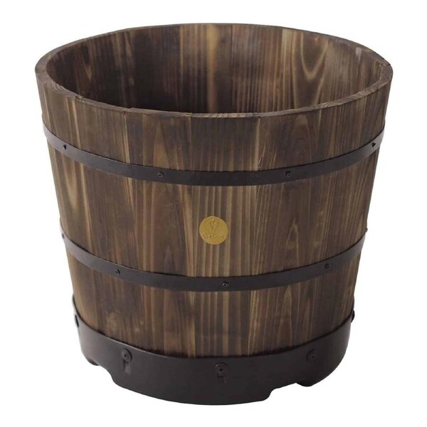 VegTrug Wooden Barrel Large 55cm with Plastic Base - Burnt Oak (3 Pack)