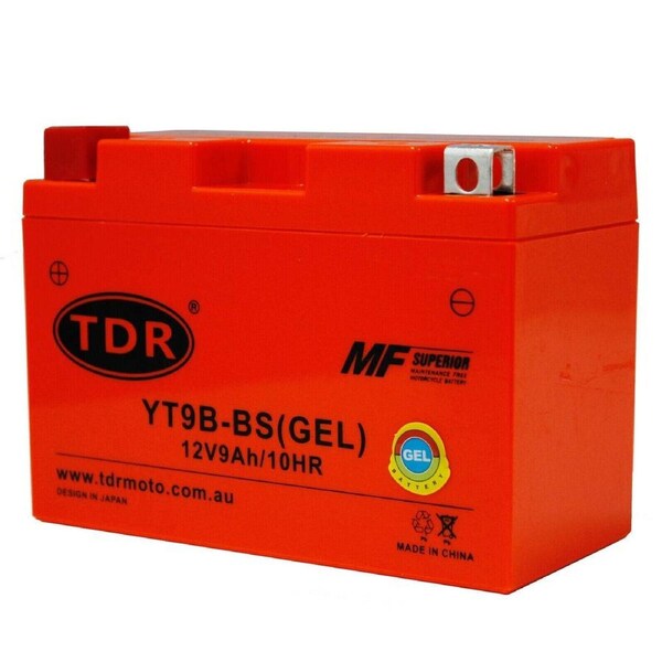 TDR YT9B-BS GEL Battery 12V 9Ah Motorcycle Snowmobile ATV Dirt Pit Bike Watercraft Maintenance Free Sealed AGM Technology Rechargeable Terminals Dimensions 150x70x105mm Replace UT9B-4 YT9B-4