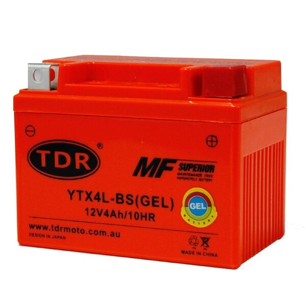 TDR YTX4L-BS GEL Battery 12V 4Ah Motorcycle Snowmobile ATV Watercraft Maintenance Free Sealed AGM Absorbed Glass Mat Terminals Rechargeable Low Self Discharge High Capacity