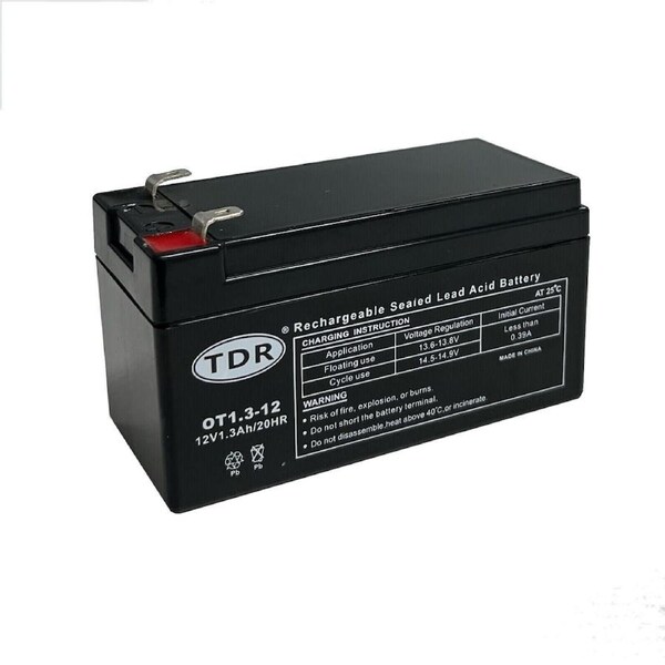TDR AGM 12V 1.3Ah Sealed Lead Acid (SLA) Deep Cycle Battery, 4.8mm/F1 Terminals, Maintenance-Free, Rechargeable for Toys, UPS, and Emergency Lights