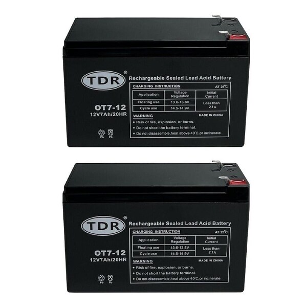 TDR 2pcs OT7-12 12V 7Ah Sealed Lead Acid Battery AGM Deep Cycle Electric Vehicles Scooters Golf Carts Dust Collectors Mowers Alarm UPS Marine