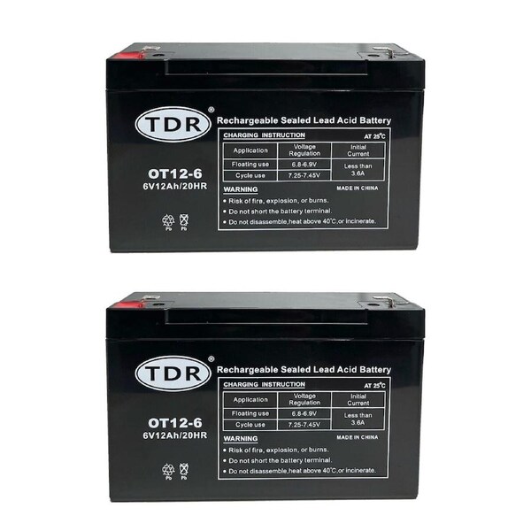 TDR 2pcs KIDS RIDE ON 6 Volt 12AH-20HR Rechargeable Sealed Lead Acid Battery for s, golf carts, dust collectors, mowers