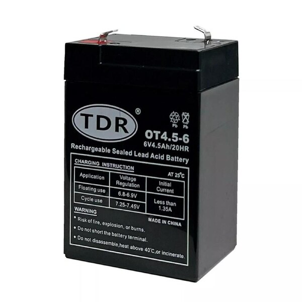TDR 6V 4.5Ah UPS SLA Rechargeable Battery Faston Terminals Maintenance-Free Sealed Lead Acid Toy Electric Bike Golf Cart Alarm Emergency Lighting Power