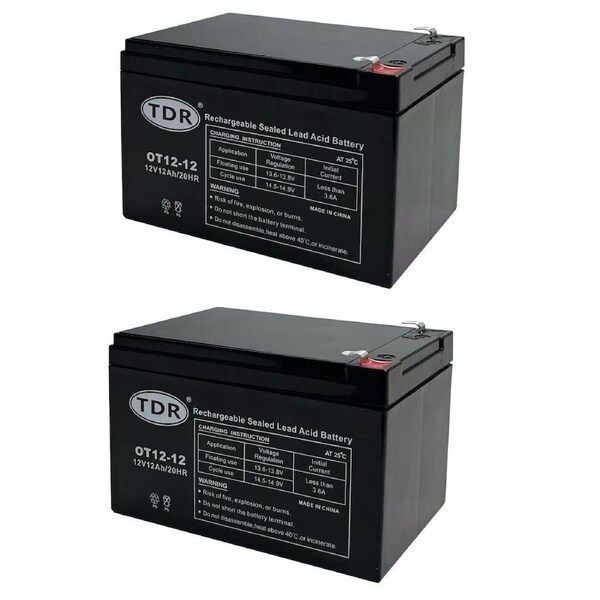 TDR 2pcs 12V 12Ah AGM Battery Deep Cycle Electric Vehicles Solar Marine Scooter Golf Cart Sealed Maintenance-Free Faston Terminal Power Supply High Efficiency Long Life