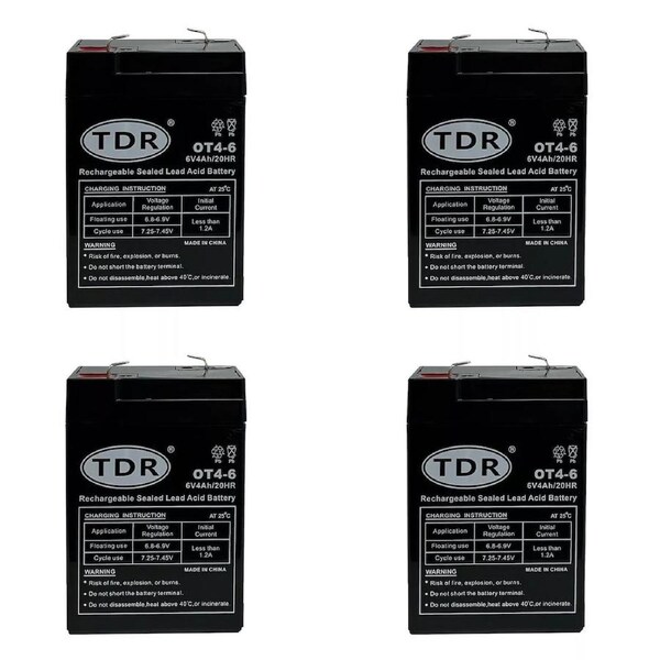 TDR 4pcs 6V 4.5Ah SLA Rechargeable Battery Faston Terminals Maintenance-Free Sealed Lead Acid Toy Electric Bike Scooter UPS Alarm Emergency Lighting Power