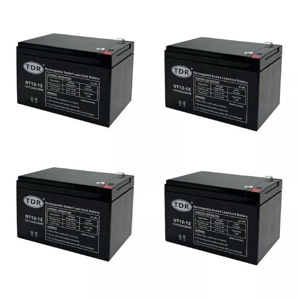 TDR 4pcs 12V 12Ah AGM Battery Deep Cycle for Electric Vehicles, Solar, Marine, Scooter, Camping, Sealed Maintenance-Free Battery
