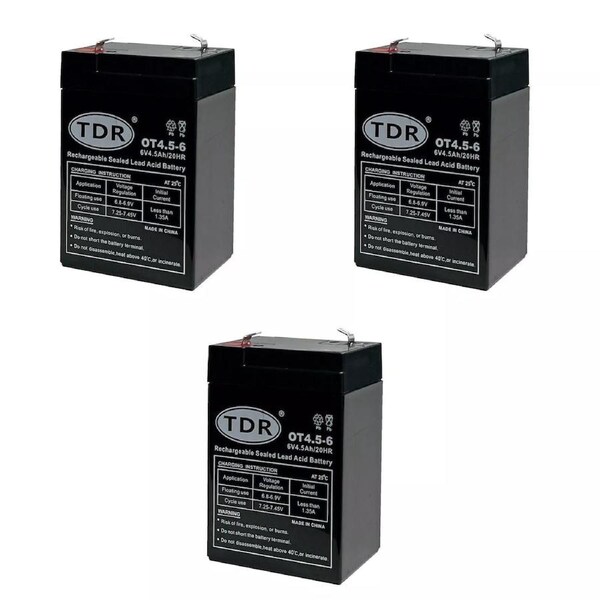 TDR 3pcs 6V 4.5Ah UPS SLA Rechargeable Battery Faston Terminals Maintenance-Free Sealed Lead Acid Toy Electric Bike Golf Cart Alarm Emergency Lighting Power