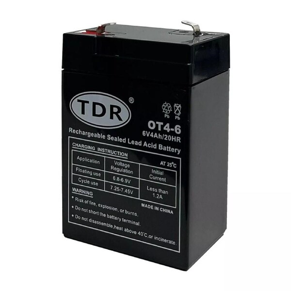 TDR 6V 4Ah SLA Rechargeable Battery Sealed Lead Acid Faston Terminal Electric Bike Scooter UPS Alarm System Golf Cart Toy Power Supply Maintenance-Free AGM Cycle Life