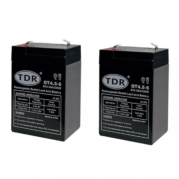 TDR 2pcs 6V 4.5Ah UPS SLA Rechargeable Battery Faston Terminals Maintenance-Free Sealed Lead Acid Toy Electric Bike Golf Cart Alarm Emergency Lighting Power