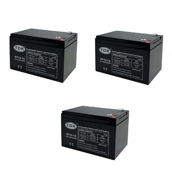 TDR 3pcs 12V 12Ah AGM Battery Deep Cycle for Electric Vehicles, Solar, Marine, Scooter, Camping, Sealed Maintenance-Free Battery