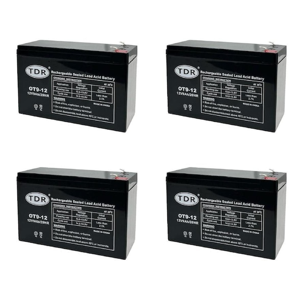 TDR 4pcs OT9-12 12V 9Ah GEL SLA Deep Cycle Battery Solar Camping Marine Vehicle 4WD Scooters Golf Carts Dust Collectors Mowers Alarm Systems