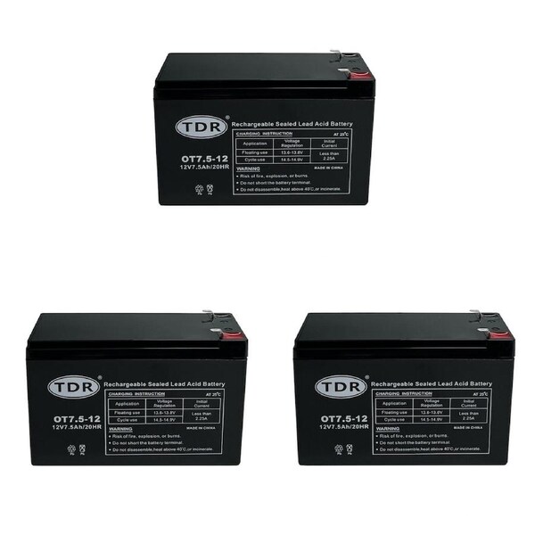 TDR 3pcs BATTERY OT7.5-12 12V 7.5AH AGM Deep Cycle Sealed Lead Acid SLA GEL AGM BATTERY for s, golf carts, dust collectors, mowers