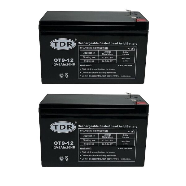 TDR 2pcs OT9-12 12V 9Ah GEL SLA Deep Cycle Battery Solar Camping Marine Vehicle 4WD Scooters Golf Carts Dust Collectors Mowers Alarm Systems