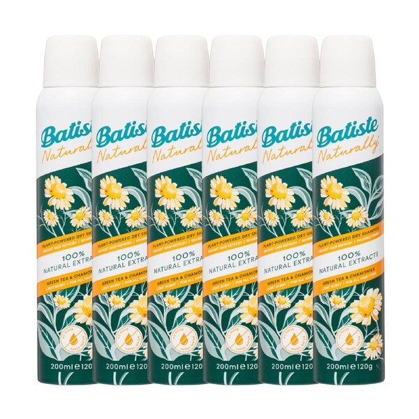 6 x Batiste Naturally Dry Shampoo Green Tea & Chamomile 200mL