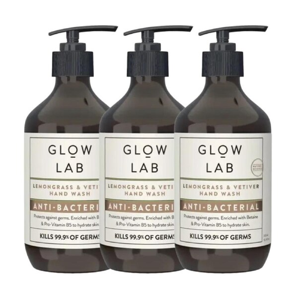 3 x Glow Lab Anti-Bacterial Handwash Lemongrass & Vetiver 300mL