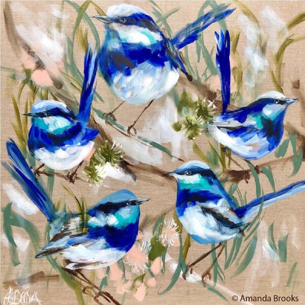 4PK Lilli Rock Blue Wrens & Gum Coaster Set Dolomite/Cork Square 11x11cm