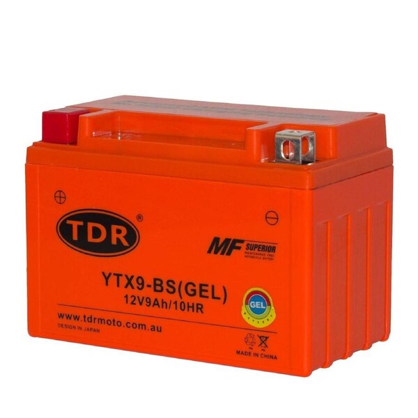 TDR YTX9-BS GEL Battery 12V 9Ah Motorcycle Snowmobile ATV Dirt Pit Bike Watercraft Maintenance Free Sealed AGM Technology Absorbed Glass Mat Terminals Rechargeable High Capacity