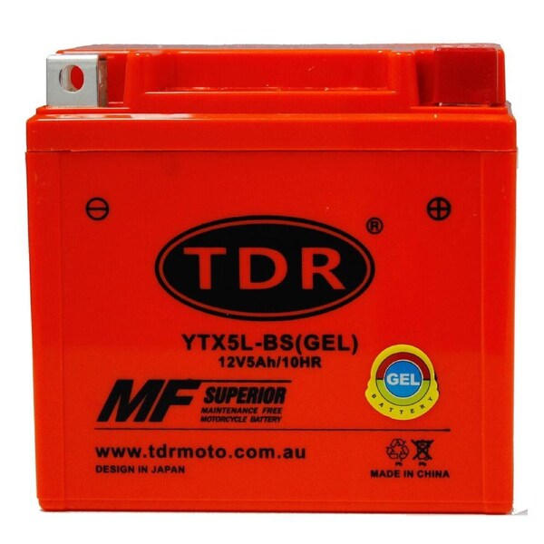 TDR GEL 12V 5Ah YTX5L-BS Motorcycle Scooter ATV Dirt Pit Bike Watercraft Battery Maintenance Free Sealed AGM Technology Absorbed Glass Mat Terminals Rechargeable High Capacity Ask ChatGPT