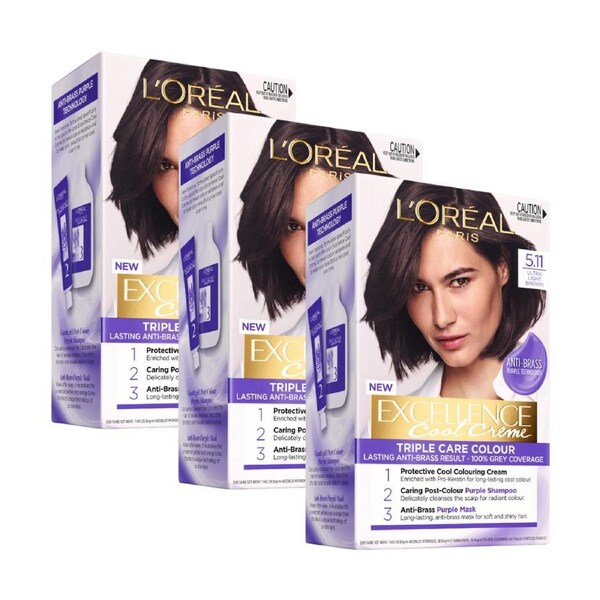 3 x L'Oreal Paris Excellence Cool Creme Permanent Hair Colour - 5.11 Ultra Light Brown