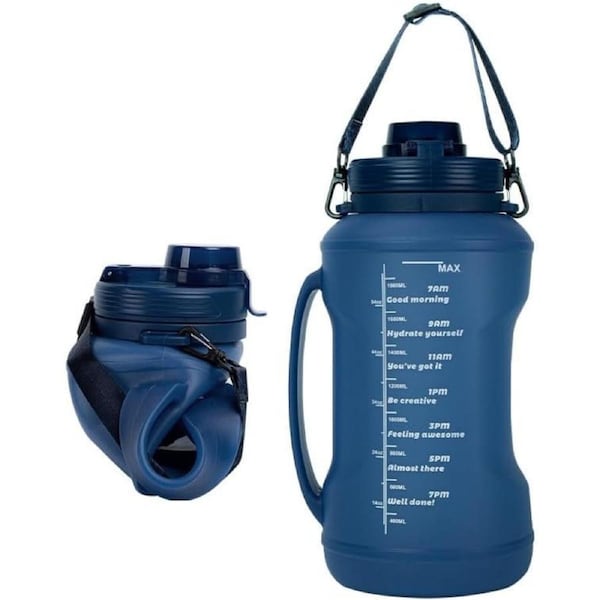 2L folding silicone straw roll cup resistant outdoor camping sports water cup Blue