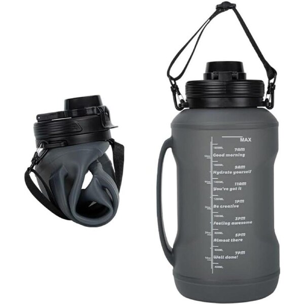 2L Collapsible Water Bottles Leak Proof Sealing Ring Silicone Foldable Travel Water Bottle Black