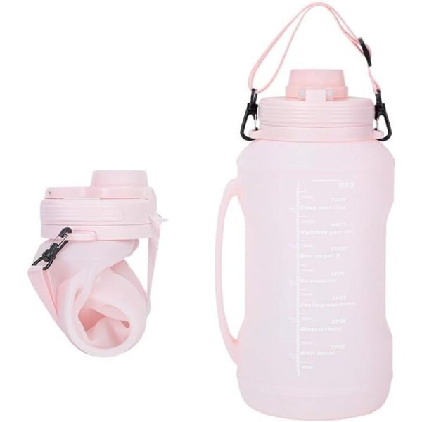 64oz Large Collapsible Sports Half Gallon Water Bottle - Foldable Silicone Bottle Pink