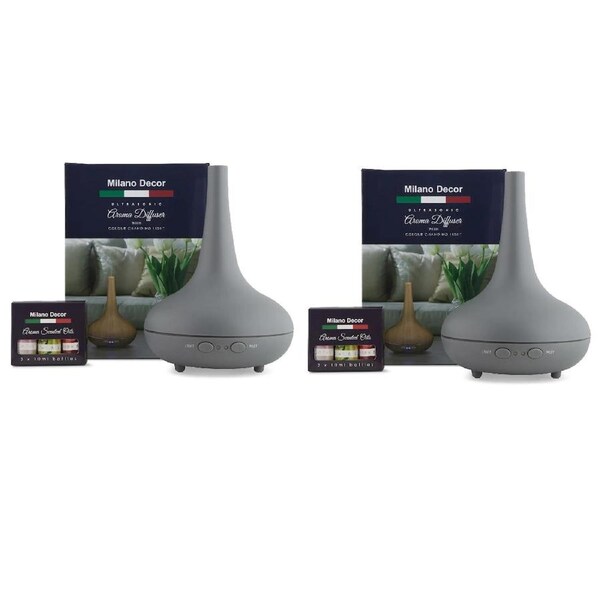 2 X Milano Decor Ultrasonic Aroma Diffusers Humidifier + 6 Diffuser Oils Set Matt Grey