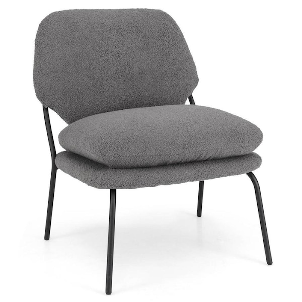 Giantex Armless Leisure Chair Side Chair w/Teddy Fabric Upholstered Chair Vanity Chair Grey