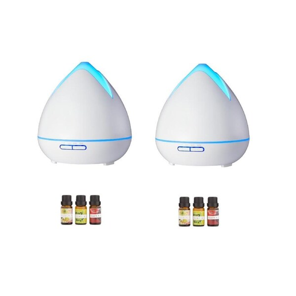2 X Purespa Ultrasonic Diffusers Humidifier + 6 Diffuser Oils Complete Set White