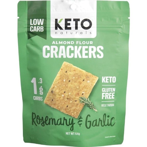 Keto Naturals Almond Flour Crackers Rosemary & Garlic 64g (Pack of 8)