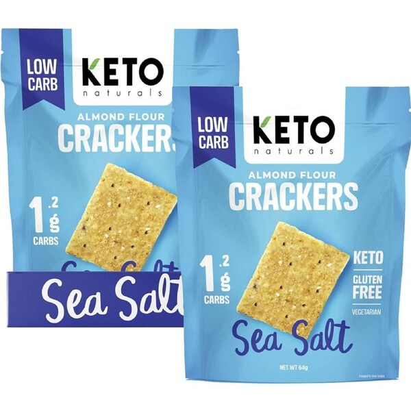 Keto Naturals Almond Flour Crackers Sea Salt 64g (Pack of 8)