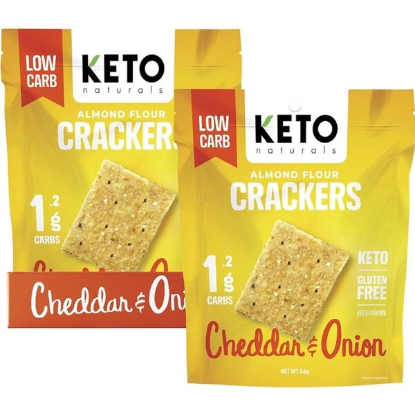 Keto Naturals Almond Flour Crackers Cheddar & Onion 64g (Pack of 8)