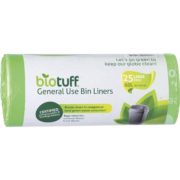 Biotuff General Use Bin Liners Large 60L 25 Pack