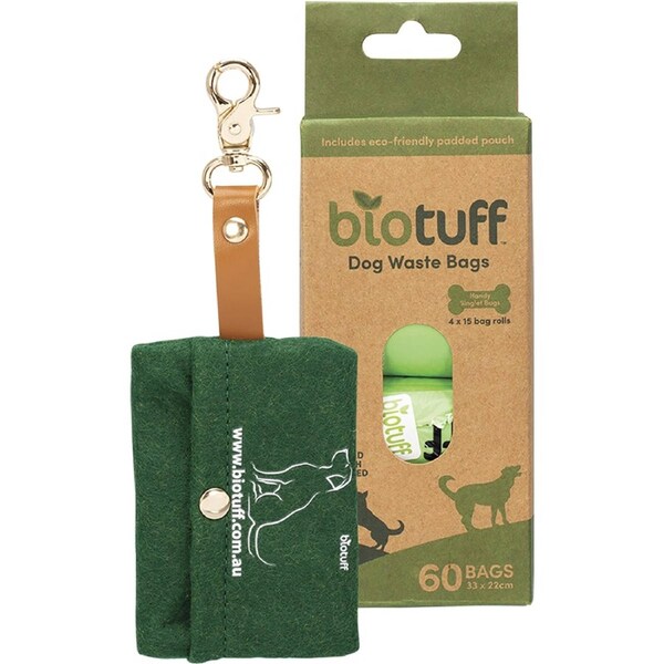 Biotuff Dog Waste Bags & Dispenser 4 x 15 Bag Rolls 60 Pack