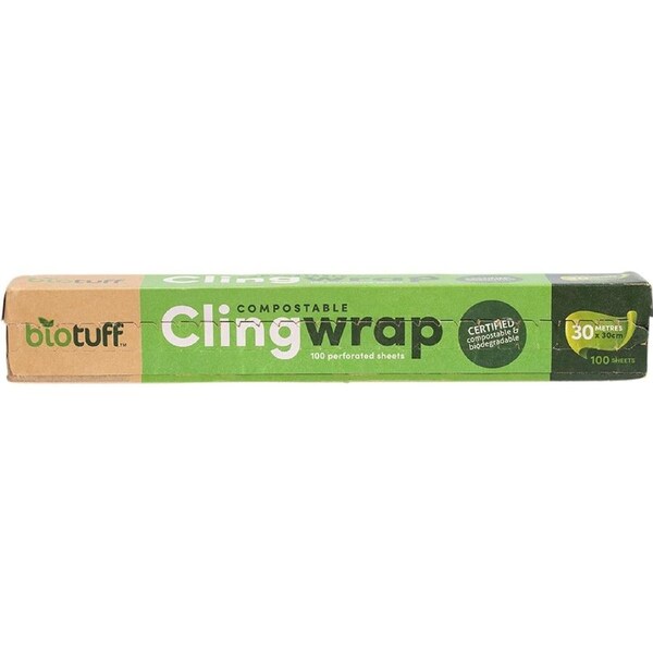Biotuff Compostable Cling Wrap 100 x 30cm Sheets 30m