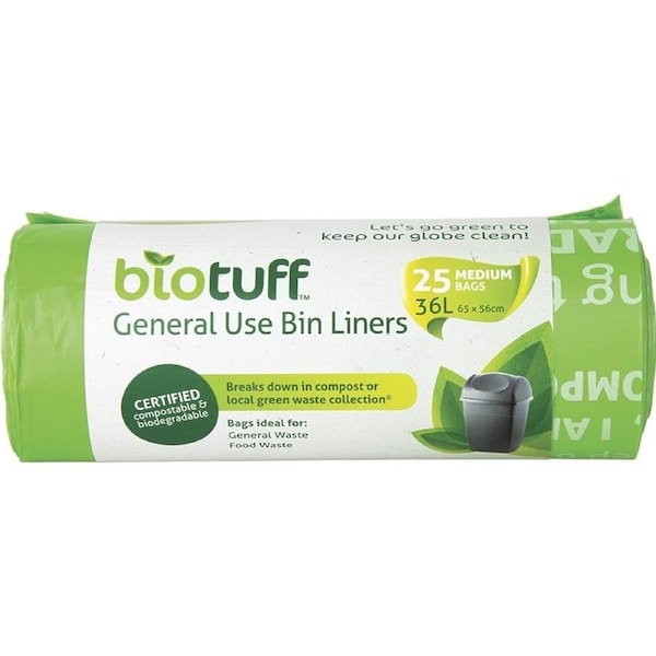 Biotuff General Use Bin Liners Medium 36L 25 Pack