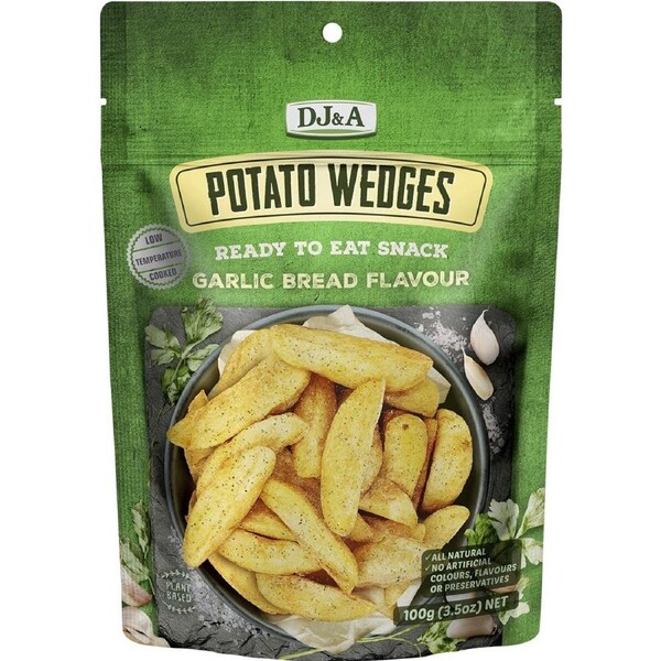 DJ&A Potato Wedges Garlic Bread Flavour 100g (Pack of 9)
