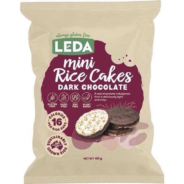 Leda Mini Rice Cakes Dark Chocolate 60g (Pack of 6)