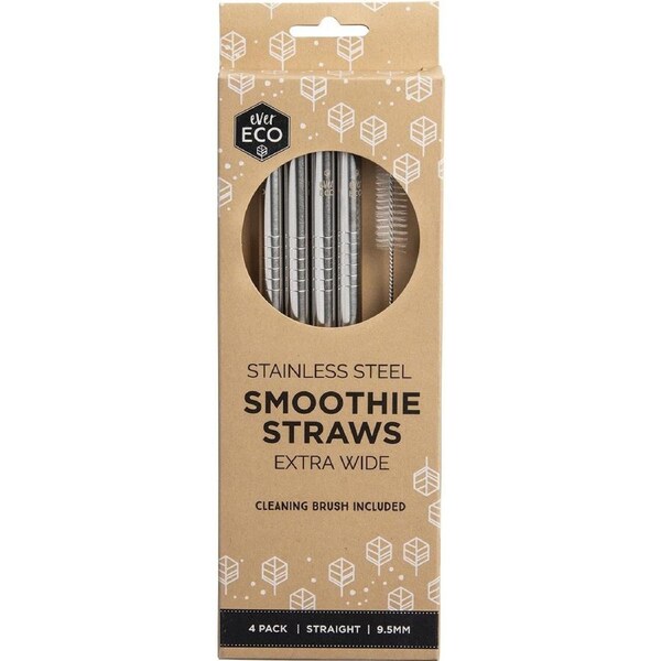 Ever Eco Stainless Steel Straws Straight Smoothie(Cleaning brush included) 4 Pack