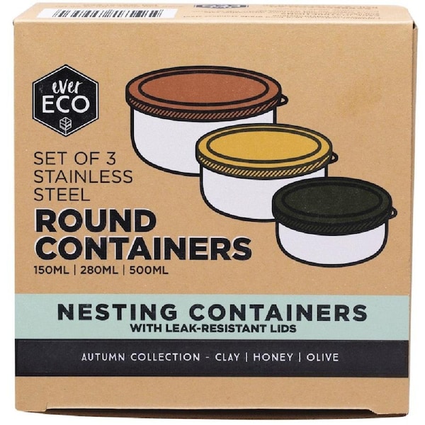 Ever Eco Stainless Steel Round Nesting Containers Autumn 3 Pack