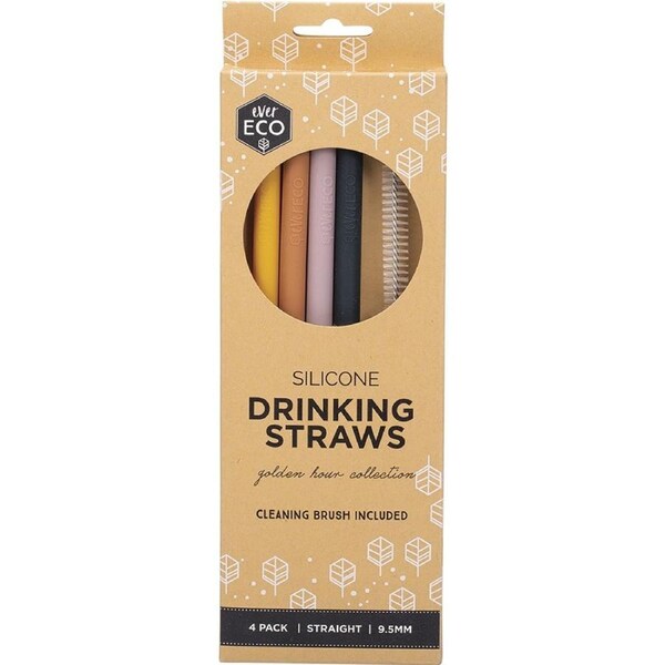Ever Eco Silicone Straws Straight Golden Hour Collection(Cleaning brush included) 4 Pack