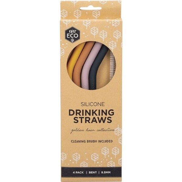 Ever Eco Silicone Straws Bent Golden Hour Collection(Cleaning brush included) 4 Pack