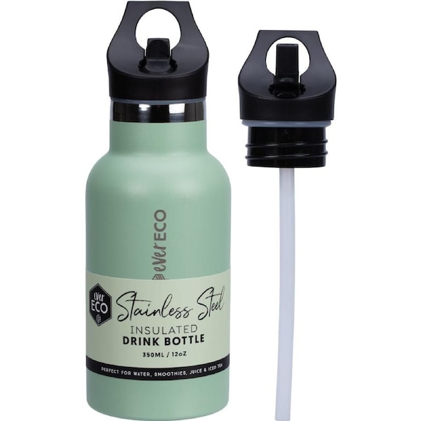 Ever Eco Insulated Stainless Steel Bottle Sage Sip Lid with Straw 350ml