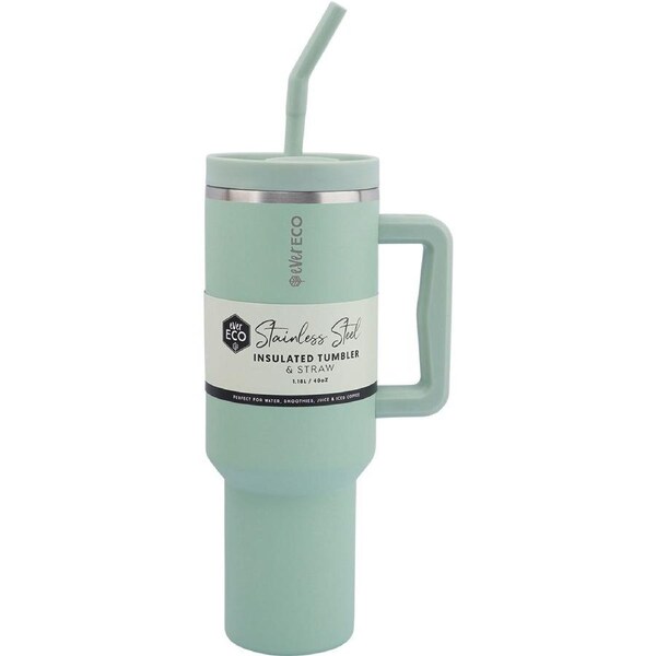 Ever Eco Insulated Tumbler with Handle & Straw Sage 1.18L