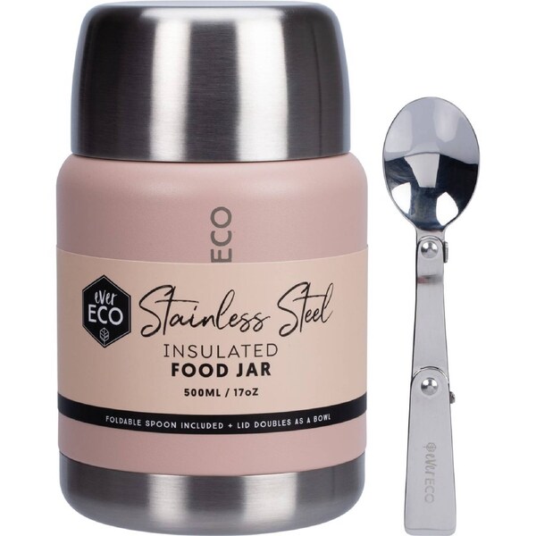Ever Eco Insulated Stainless Steel Food Jar Rose with Foldable Spoon & Bowl 500ml