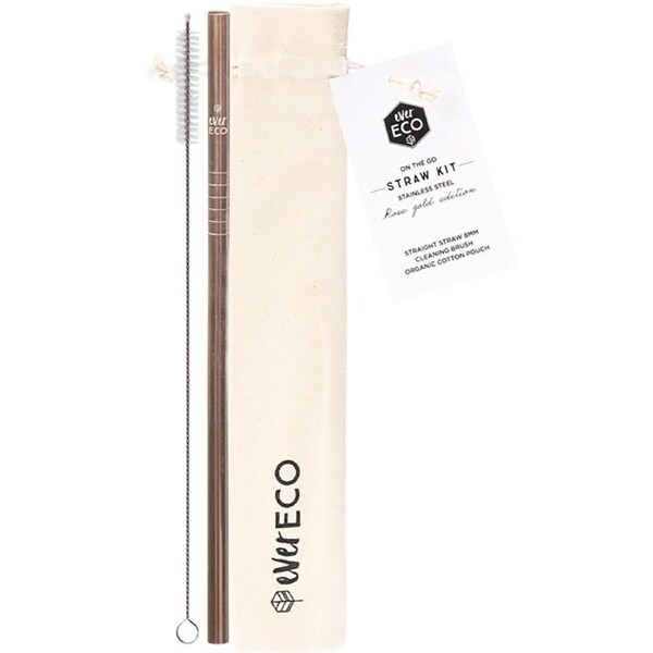 Ever Eco Stainless Steel Straw Kit Straight Rose Gold(Cleaning brush included)